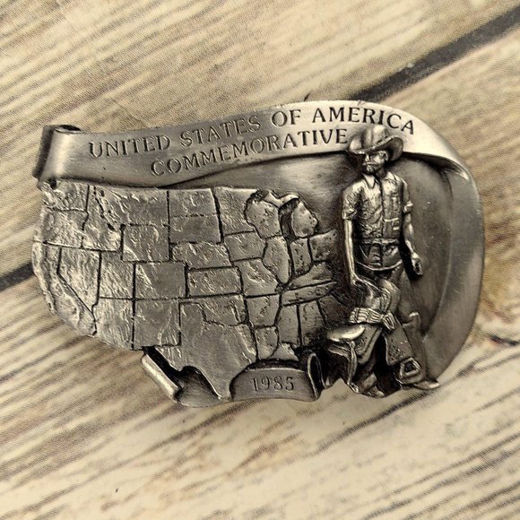 USA Commemorative Belt Buckle Cowboy United States - Picture 1 of 7